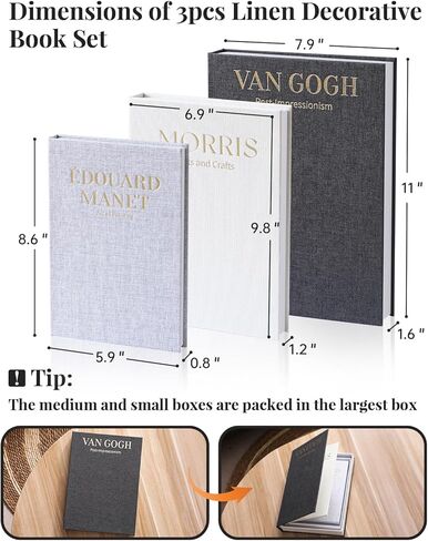 Decorative Books for Home Decor - Set of 3 Linen Fake Books for Decoration Aesthetic Faux Book for Coffee Table Decor, Bookshelf and Mantel Shelf Decor, Hidden Storage with Magnetic Closure in Saudi Arabia