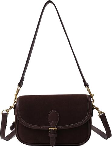 Suede Crossbody Bags for Women Small Suede Purse Retro Shoulder Bag Handbag with Two Straps in Saudi Arabia