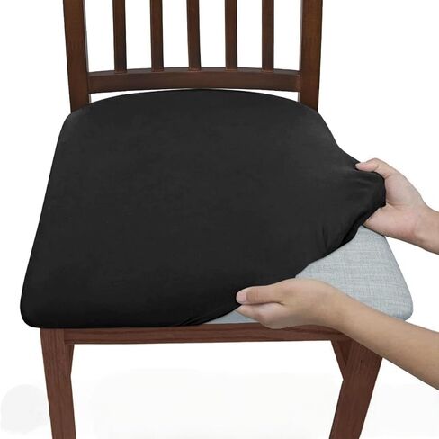 Seat Covers for Dining Room Chairs Set of 2, Stretch Removable Washable Chair Seat, Kitchen Chair Covers Slipcover Protector(Black) in Saudi Arabia