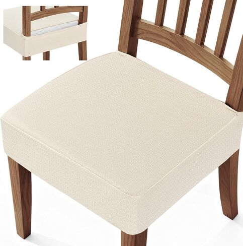 Songrey Waterproof Seat Covers for Dining Chairs Set of 4, No Rear Chair Covers, Stretch Removable Washable Chair Slipcover Protector, Beige in Saudi Arabia