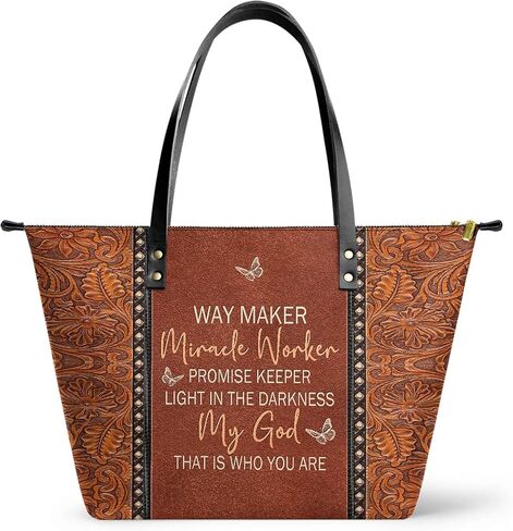 Bible Premium Vegan Leather Tote Bag For Christian Women, Medium, Zipper - Christmas Gift For Wife, Mom, Grandma in Saudi Arabia