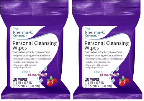 Pharma-C Personal Cleansing Wipes [20 wipes] - Enriched with Cranberry & Aloe Vera. Feminine Intimate Hygiene Wipe. 99% Natural Origin. in Saudi Arabia