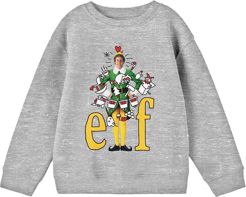 سترة Bioworld Elf Doodle on Buddy مع شعار العنوان للشباب ذات لون رمادي منقط ورقبة دائرية in Kuwait