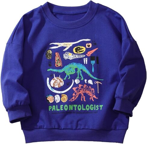 Boys' Paleontologist Dinosaur Graphic Sweatshirt, Long Sleeve Crewneck Pullover with Science Theme Print for 3-8 Years in Saudi Arabia