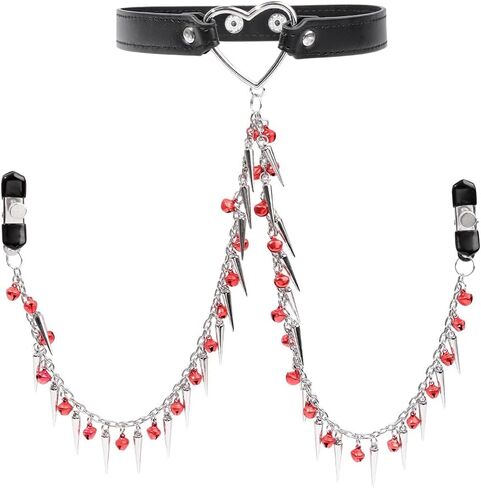 Nipple Clamps with Collar Necklaces Adjustable Leather Punk Chokers Heart Head Choker Non-Piercing Clips for Women in Saudi Arabia