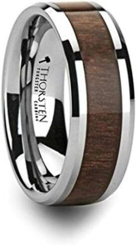 HALIFAX Beveled Tungsten Ring with Black Walnut Wood Inlay Tungsten Carbide Ring 8mm Wide Wedding Band with Custom Inside Engraved Personalized in Saudi Arabia