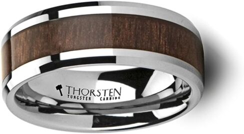 HALIFAX Beveled Tungsten Ring with Black Walnut Wood Inlay Tungsten Carbide Ring 8mm Wide Wedding Band with Custom Inside Engraved Personalized in Saudi Arabia