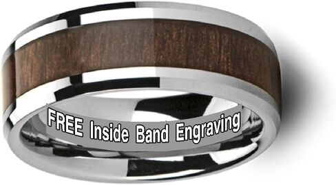 HALIFAX Beveled Tungsten Ring with Black Walnut Wood Inlay Tungsten Carbide Ring 8mm Wide Wedding Band with Custom Inside Engraved Personalized in Saudi Arabia