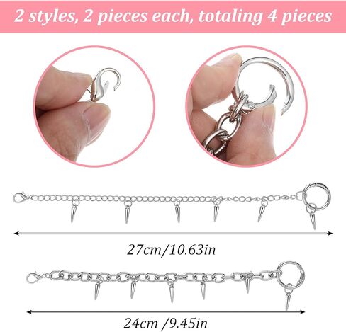 4 Pcs Punk Boot Chains, Rivet Cone Spike Boot Charms, Silver Metal Shoe Chains Shoe Charms Decorations with Detachable Clasps for Booties Sandals Sneakers in Saudi Arabia