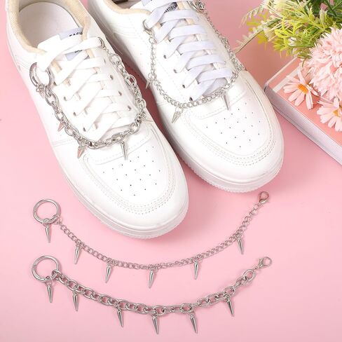 4 Pcs Punk Boot Chains, Rivet Cone Spike Boot Charms, Silver Metal Shoe Chains Shoe Charms Decorations with Detachable Clasps for Booties Sandals Sneakers in Saudi Arabia