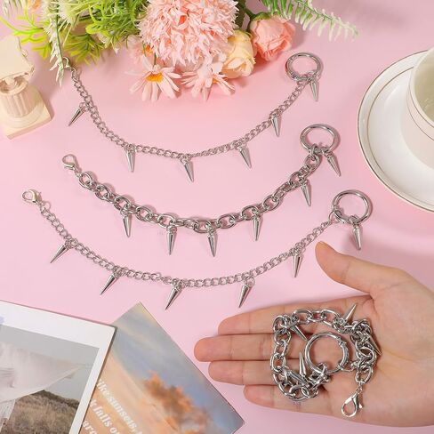 4 Pcs Punk Boot Chains, Rivet Cone Spike Boot Charms, Silver Metal Shoe Chains Shoe Charms Decorations with Detachable Clasps for Booties Sandals Sneakers in Saudi Arabia