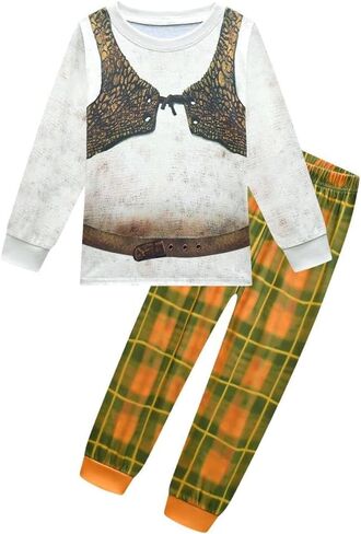 زي شخصية ديزي مونستر للأولاد، زي الغول الأخضر المطبوع، تي شيرت وسروال، مجموعة ملابس بيجامة للأطفال مقاس 4-12 in Kuwait