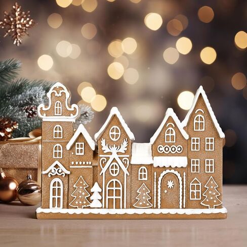 Yookeer Gingerbread House Christmas Decorations Resin Gingerbread House Decor Ginger Bread Townhouse Village Collectible Figurines Christmas Centerpiece for Table Shelf Xmas Home Kitchen Indoor in Saudi Arabia