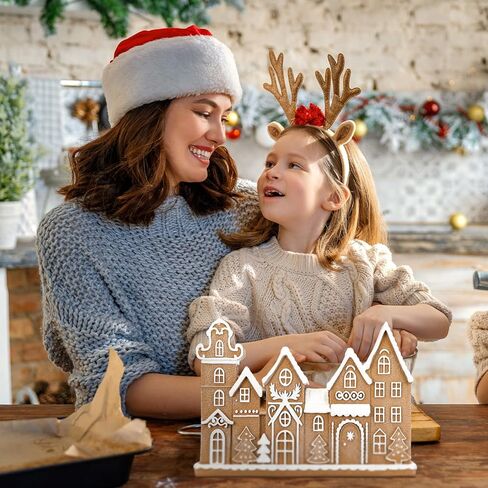 Yookeer Gingerbread House Christmas Decorations Resin Gingerbread House Decor Ginger Bread Townhouse Village Collectible Figurines Christmas Centerpiece for Table Shelf Xmas Home Kitchen Indoor in Saudi Arabia