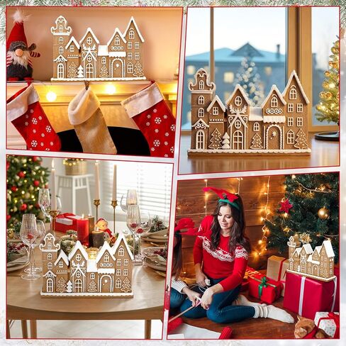 Yookeer Gingerbread House Christmas Decorations Resin Gingerbread House Decor Ginger Bread Townhouse Village Collectible Figurines Christmas Centerpiece for Table Shelf Xmas Home Kitchen Indoor in Saudi Arabia