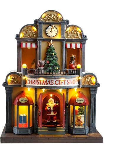 12" Animated Christmas Village House with LED Lights & Music - Spinning Train, Dynamically Moving Santa, Handpainted Resin Shop for Indoor Home Tabletop Decor in Saudi Arabia