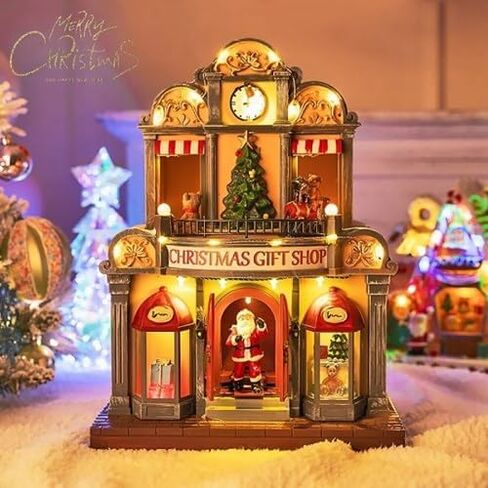 12" Animated Christmas Village House with LED Lights & Music - Spinning Train, Dynamically Moving Santa, Handpainted Resin Shop for Indoor Home Tabletop Decor in Saudi Arabia