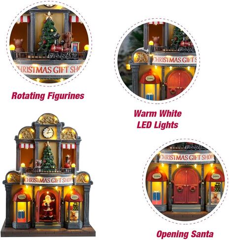 12" Animated Christmas Village House with LED Lights & Music - Spinning Train, Dynamically Moving Santa, Handpainted Resin Shop for Indoor Home Tabletop Decor in Saudi Arabia