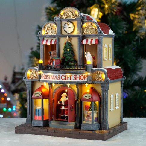 12" Animated Christmas Village House with LED Lights & Music - Spinning Train, Dynamically Moving Santa, Handpainted Resin Shop for Indoor Home Tabletop Decor in Saudi Arabia