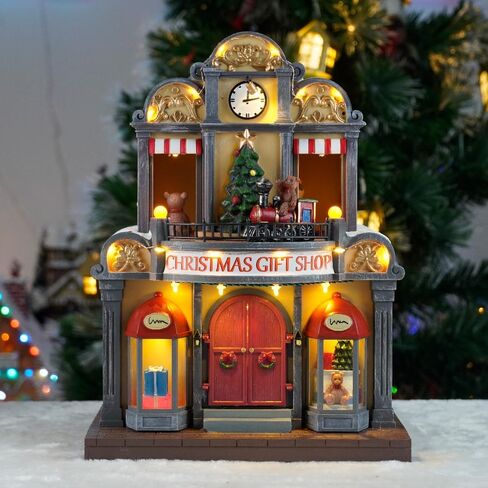 12" Animated Christmas Village House with LED Lights & Music - Spinning Train, Dynamically Moving Santa, Handpainted Resin Shop for Indoor Home Tabletop Decor in Saudi Arabia