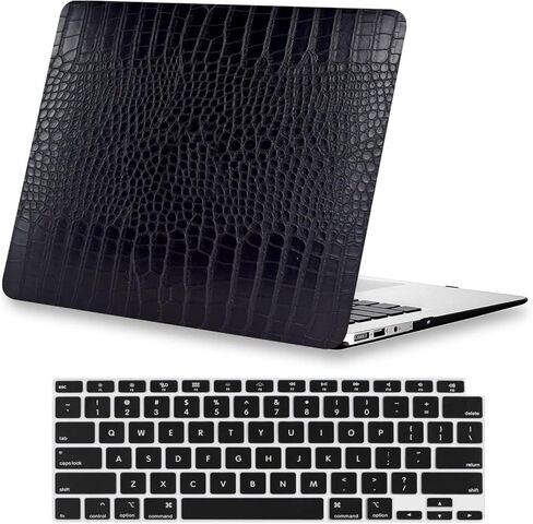 حافظة KEROM متوافقة مع جهاز MacBook Air 13 بوصة 2022-2018 M1 A2337 A2179 A1932، حافظة تمساح لجهاز MacBook Air M1، حافظة صلبة من جلد التمساح بطباعة تمساح وغطاء لوحة مفاتيح، أسود in Kuwait