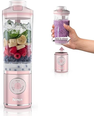 Ninja Blast Max, Portable Blender + Twist & Go, Personal Blender, Ninja Blender, Smoothie, Blend, Ice Crush, 3 Programs, Cordless, 22 oz removable Vessel, Dishwasher Safe, Leakproof, Pink, BC251PK in Kuwait