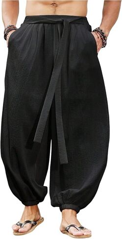 OYOANGLE Men's Harem Pants with Pocket Baggy Aladdin Hippie Loose Fit Elastic Waist Wide Leg Japanese Pants in Saudi Arabia