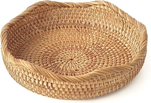 HITOMEN Handmade Rattan Bread Baskets Round Wicker Fruit Serving Storage Bowls, Natural Woven Decorative Kitchen Counter Organizing (Honey Brown) M-10.2'' in Saudi Arabia