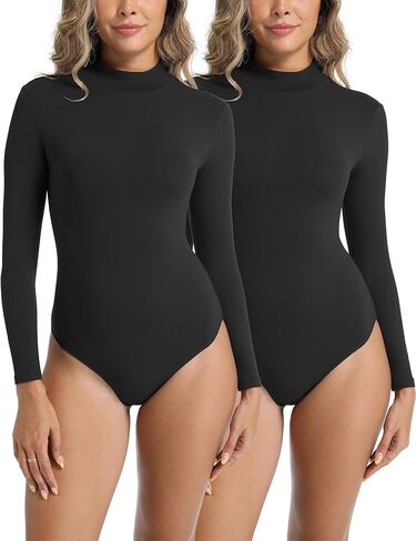 V VOCNI Bodysuits for Women Mock Turtle Neck Long Sleeve Bodysuit Tops Slim Fit Jumpsuit in Saudi Arabia
