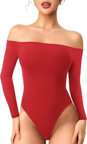 YEOREO Dacrly Strapless Bodysuit Long Sleeve Off Shoulder Leotard Double Lined Thong Bodycon Slim Fit Sexy Y2K Going Out Tops in Saudi Arabia