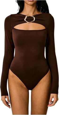 SweatyRocks Women's Cutout Bodysuit Long Sleeve Tee Body Suits Sexy Going Out Tops in Saudi Arabia