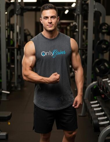 قميص بدون أكمام من القطن ذو قاع مجوف من Only Gains، تي شيرت مبتكر بدون أكمام، قميص بدون أكمام للتدريب عالي التحمل للياقة البدنية in Saudi Arabia