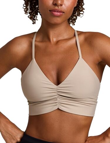 Women's Flow Scrunch Sports Bra V Neck Padded Yoga Tank Adjustable Straps Cross Back Crop Tops in Saudi Arabia