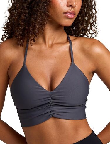 Women's Flow Scrunch Sports Bra V Neck Padded Yoga Tank Adjustable Straps Cross Back Crop Tops in Saudi Arabia