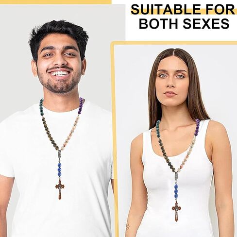 مسبحة كاثوليكية من الخرز المطلي يدويًا - خرز لامع غير مشوه مع St. ميدالية وصليب بنديكت، هدية المناولة الأولى، ديكور مرآة السيارة، خرز الصلاة المسيحية، هدية كاثوليكية ومسيحية in Kuwait