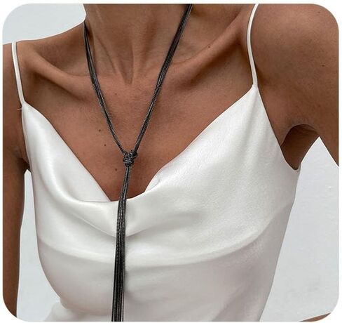 Long Statement Choker Necklaces for Women,Charm Black Body Chain Lariat Necklace Big Gold Knot Link Drop Necklaces,Trendy Party Accessories Gifts in Saudi Arabia