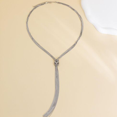 Long Statement Choker Necklaces for Women,Charm Black Body Chain Lariat Necklace Big Gold Knot Link Drop Necklaces,Trendy Party Accessories Gifts in Saudi Arabia
