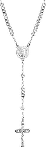 4mm Silver Plated Beads Catholic Rosary Necklace for Women with Gift Box in Saudi Arabia