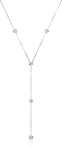 EPIRORA Y-Shaped Lariat Necklace for Women, Dainty Long Layered CZ Teardrop Pendant Necklace 14K Silver Plated Adjustable Chain Trendy Jewelry Gifts for Women in Saudi Arabia