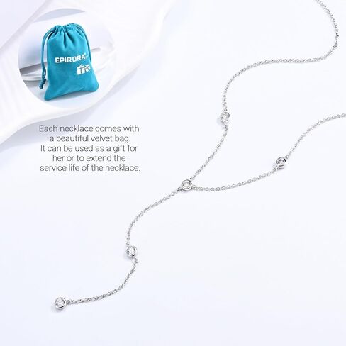 EPIRORA Y-Shaped Lariat Necklace for Women, Dainty Long Layered CZ Teardrop Pendant Necklace 14K Silver Plated Adjustable Chain Trendy Jewelry Gifts for Women in Saudi Arabia