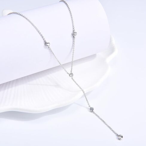 EPIRORA Y-Shaped Lariat Necklace for Women, Dainty Long Layered CZ Teardrop Pendant Necklace 14K Silver Plated Adjustable Chain Trendy Jewelry Gifts for Women in Saudi Arabia