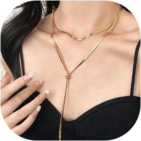 Lariat Necklace For Women, Long Layered Y-Shaped Chain Adjustable Fashion Dainty Drop Simple Necklaces For Women Gift With Box in Saudi Arabia