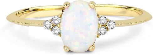 خاتم تكديس ألماس أوبال طبيعي من الذهب عيار 14 قيراط - خاتم وعد هالة جوهرة ميلاد أكتوبر - أوبال قطع بيضاوي أصلي مع 6 ماسات in Kuwait