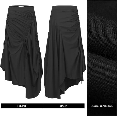 URBAN REVIVO المرأة الكشكشة التنانير الرباط Ruched غير المتكافئة ألف خط تنورة ميدي مع شق مثير Y2K العصرية in Kuwait