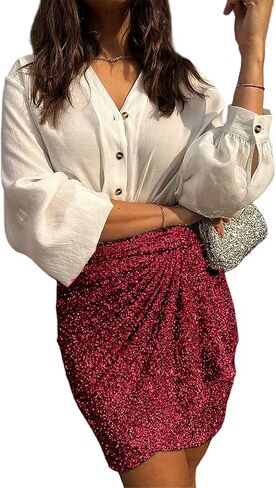 Lentta Women's Sequin Skirt Sparkle Stretchy Tie-up Mini Dress Night Out Party in Saudi Arabia