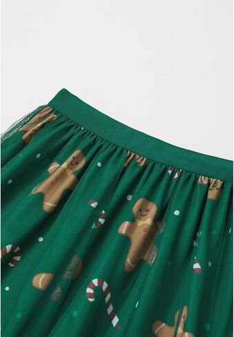 CHICWISH Women Christmas Gingerbread Man Green Mesh Tulle Midi Skirt A-Line High Waist Flowy Holiday Party Skirts in Saudi Arabia