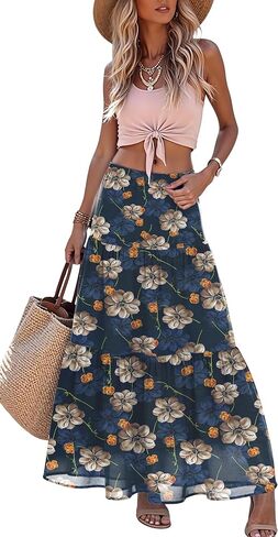Jouica Women's Pleated Skirt Chiffon A-Line Elastic High Waist Flowy Double Layer Casual Maxi Skirts for Women 2026 in Saudi Arabia