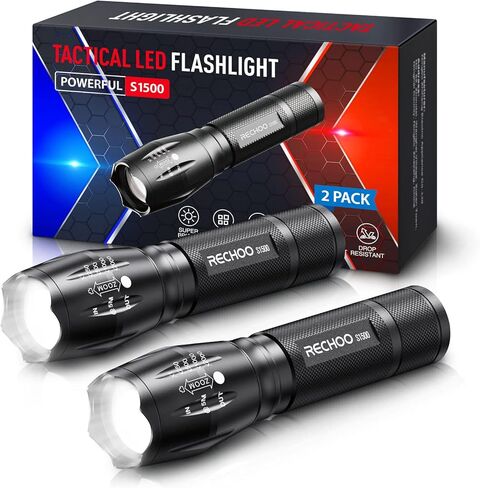 RECHOO 8 Pack LED Flashlight, Bright Powerful Flash Light with 5 Lighting Modes, Small Zoomable Tactical Flashlights High Lumens, Waterproof EDC Flashlights for Home, Camping, Emergency - S1500 in Kuwait