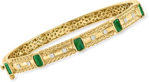 Ross-Simons 1.40 ct. t.w. Emerald and .15 ct. t.w. Diamond Bangle Bracelet in 18kt Gold Over Sterling in Saudi Arabia
