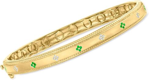 Ross-Simons 0.10 ct. t.w. Emerald Flower Bangle Bracelet With Diamonds in 18kt Gold Over Sterling in Saudi Arabia